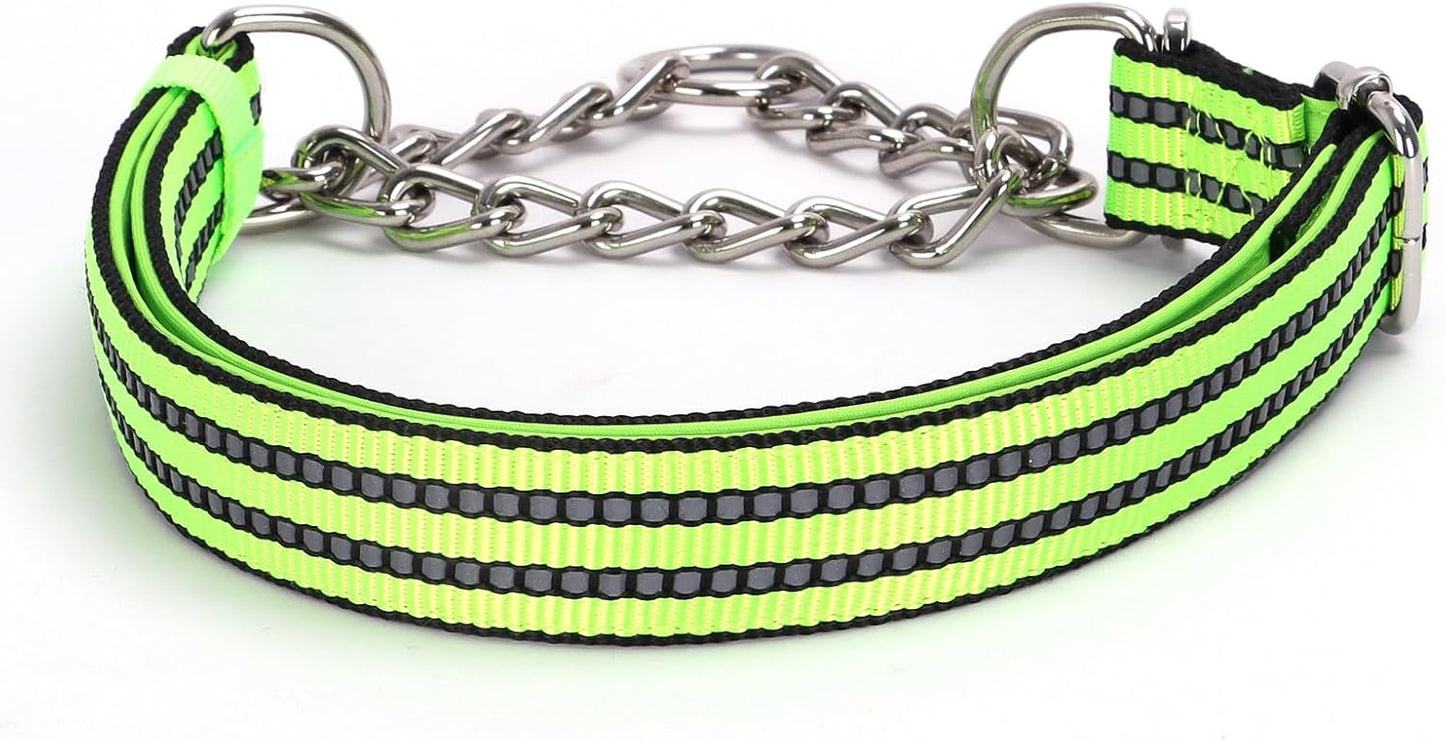 Martingale Dog Collar - Stainless Steel Chain, No Pull Training Collar with Flower Design for Large Medium Small Dogs Green L