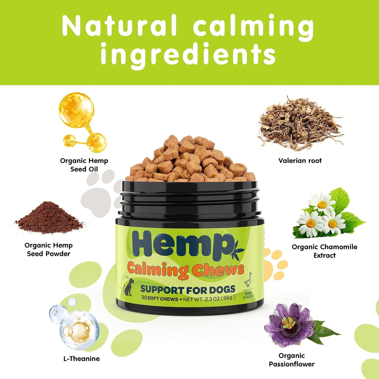 Hemp Calming Chews for Dogs Calming Treats Chews - Anxiety Relief Treats, Separation Anxiety Relief for Dogs Calming Treats Pet Calming Care Chews for Anti Anxiety Dogs, Peanut Butter, 30 Counts