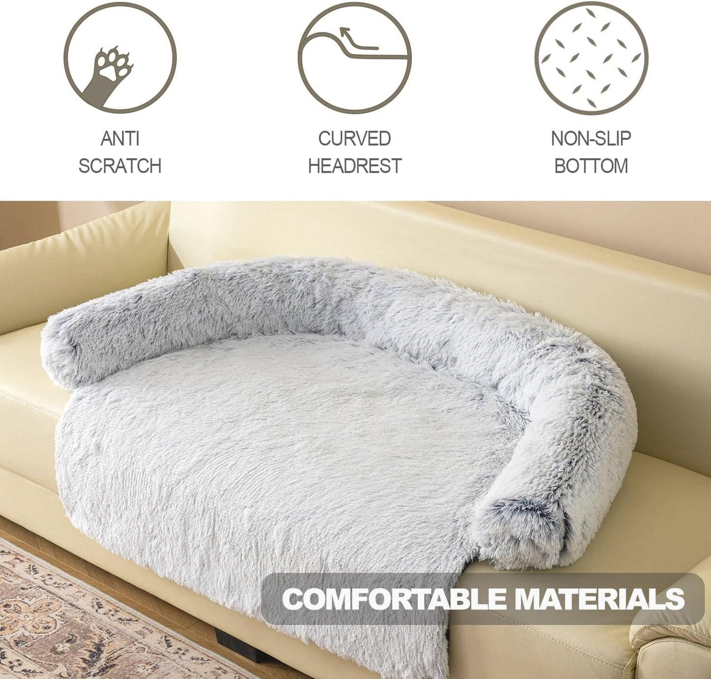 Calming Dogs/Cats Bed Mats, Dog Pad Washable Removable Couch Cover, Plush Long Fur Mat for Pets, Waterproof Lining, Perfect for Small, Medium and Large Dogs and Cats (Gradient Gray, 41"x37")