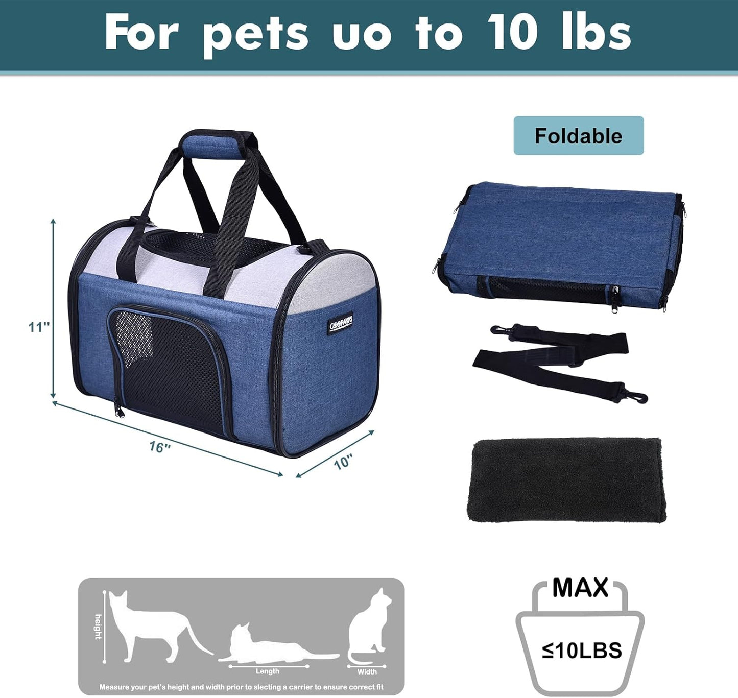 JESPET Soft-Sided Kennel Pet Carrier for Small Dogs, Cats, Puppy, Airline Approved Cat Carriers Dog Carrier Collapsible, Travel Handbag & Car Seat