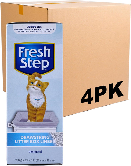 Fresh Step Drawstring Large Litter Box Liners | Heavy Duty Liners for Cat Litter Box | Scented & Unscented Available | Quick & Easy Cleanup, Unscented, Jumbo - 4 Pack