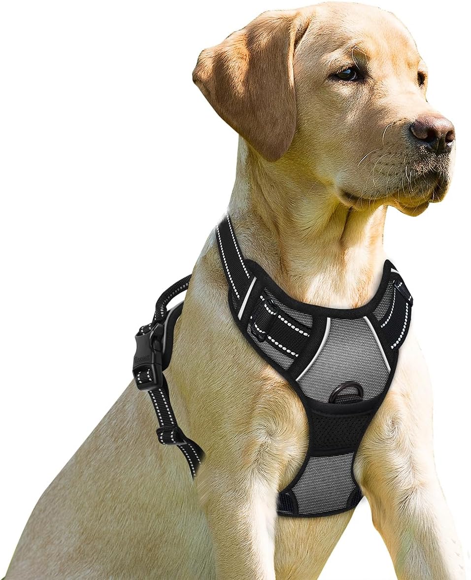 BARKBAY No Pull Dog Harness Front Clip Heavy Duty Reflective Easy Control Handle for Large Dog Walking(Dark Grey,M)