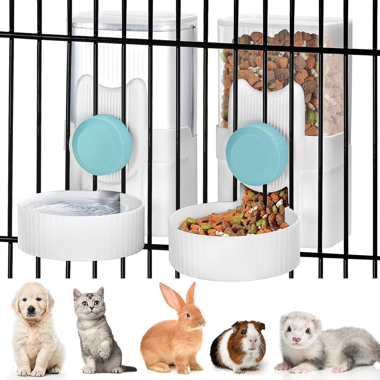 Automatic Cat Feeder and Water Dispenser, ShineMe 35oz Auto Gravity Feeder Hanging Food and Water Bowls for Small Pets, Cats, Kitten, Dogs, Rabbits, Ferrets (Blue)