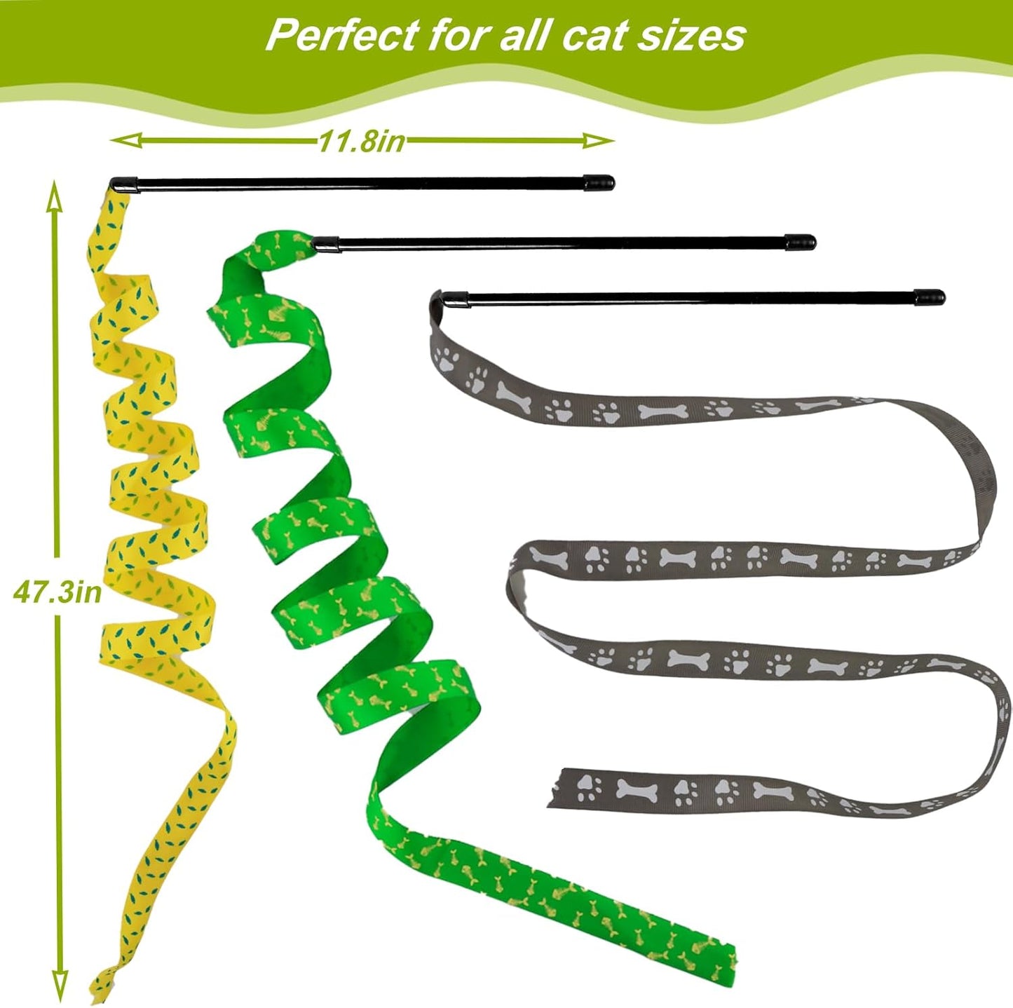 Interactive Cat Toy Wand with Catnip Mouse, Cat Teaser Wand Rainbow String for Bored Indoor Adult Cats and Kittens (3 Pack String)