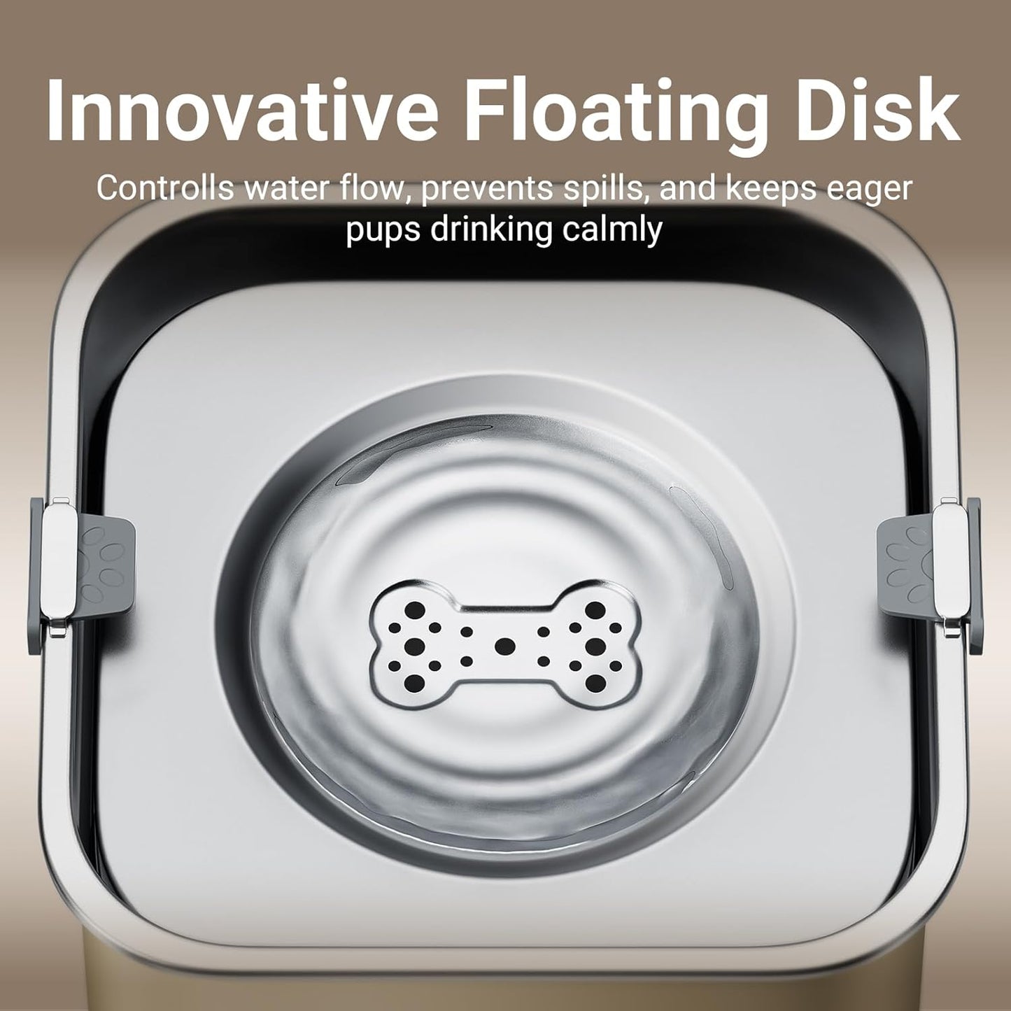 DownyPaws No Spill Water Bowl for Dogs,101oz/3L Slobber Stopper Stainless Steel, Slow Drinking Dog Water Bowl, No Mess Dog Water Dispenser Spill Proof, Dishwasher Safe, Beige