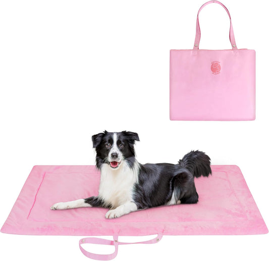 Catalonia Classic Waterproof Dog Mat, Portable Reversible Pet Travel Mat, Pet Cushion Pad with Handle for Small Medium Dogs Cats, Indoor or Outdoor, 50x27.5 inch, Pink