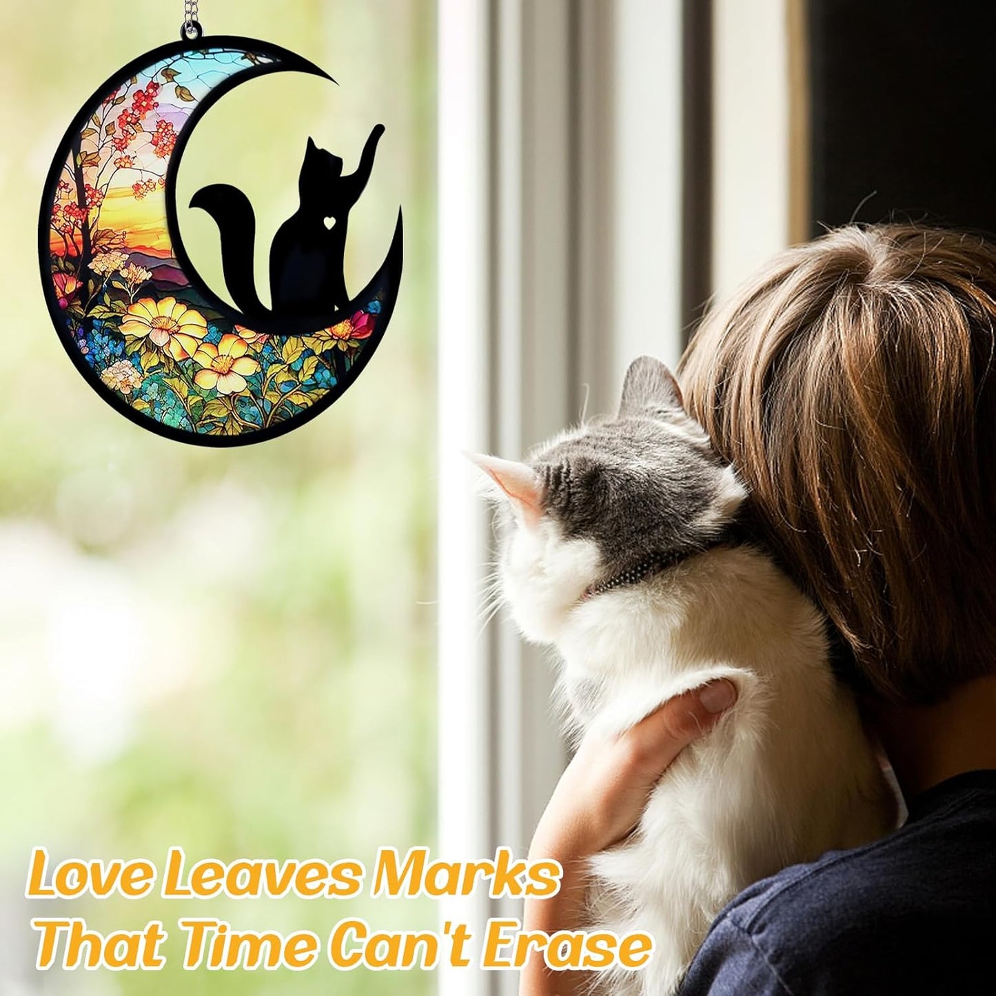 Pet Memorial Suncatcher, Loss of Cat & Dog Sympathy Gifts, Hanging Stained Acrylic Light Catcher, Cat & Dog Memorial Ornament for Pet Lovers, Sunset Pattern