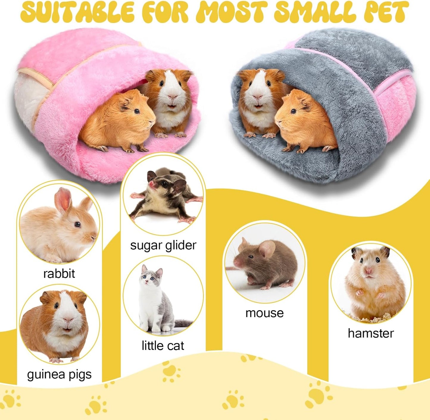 Wenqik 2 Pcs Guinea Pig Hideouts Washable Bunny Bedding Cuddle Warm Small Pet Sack Supplies Portable Pet Carrier Cage Nest Guinea Pig Accessories for Cage(Gray, Pink,Plain)