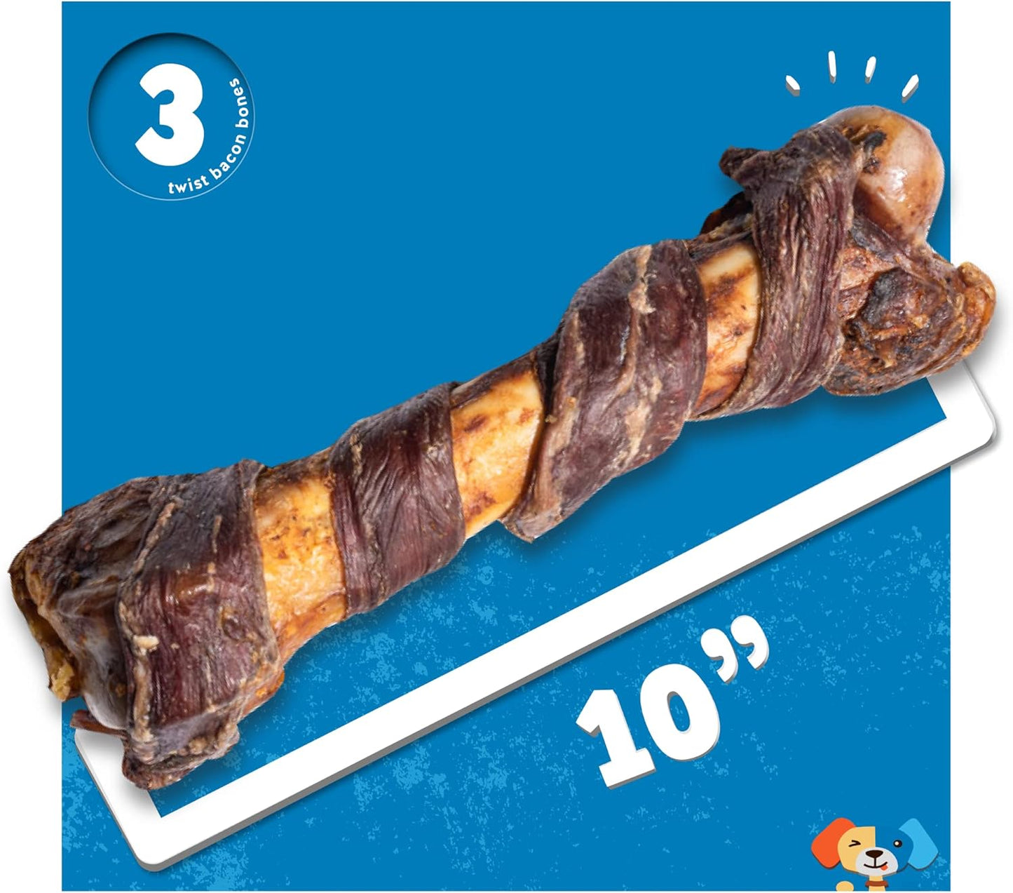Jack&Pup 10" Pork Femur Bones for Dogs, Bacon Twist Big Bones for Large Dogs, Gourmet Beef Bones for Agressive Chewers, 3 Pack