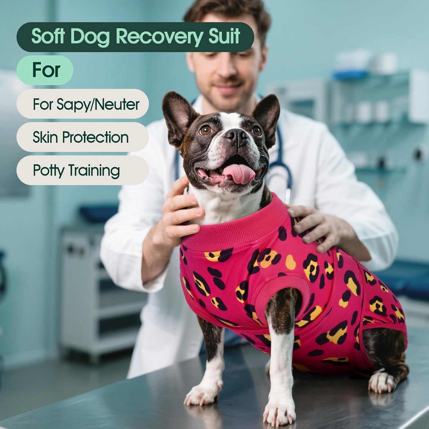 Kuoser Dog Recovery Suit for Dogs After Surgery,Professional Surgical Onesie for Female Male Dogs Spay Neuter,Soft Dog Surgery Suit Bodysuit for Abdominal Wounds Skin Disease,Rose XL