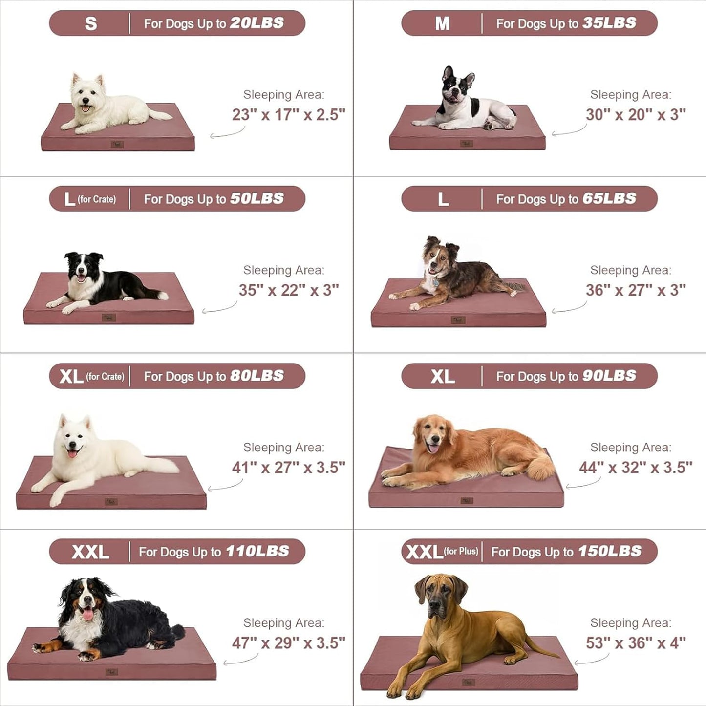 Orthopedic Dog Bed for Large Dogs, Big Waterproof Washable Dog Bed for Large Sized Dogs with Egg Crate Foam Pet Bed Mat, Removable Oxford Cooling Cover, Pink