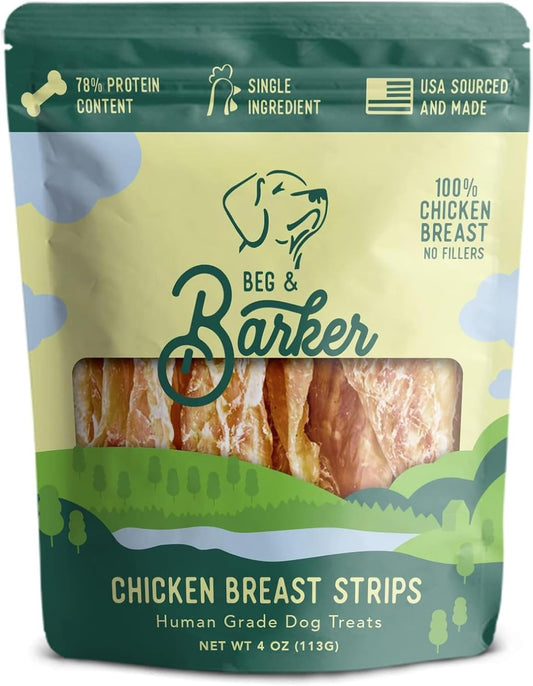 Beg & Barker Chicken Jerky for Dogs (4 Ounce, Pack of 1) - Dog Training Treats - Natural Dog Treats Made in The USA - Grain Free, Diabetic-Friendly, High Protein, Sugar-Free