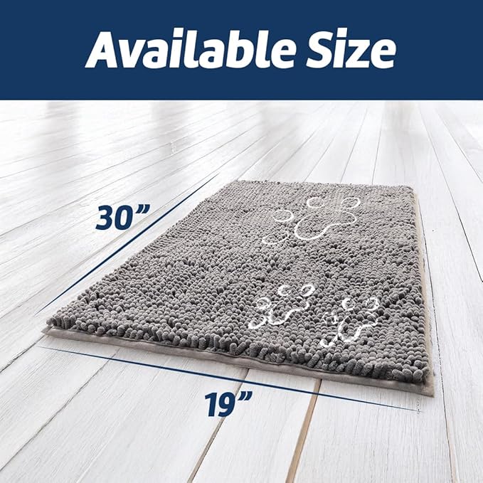Muddy Mat® Paw Dog Door Embroidery Mat Super Absorbent Microfiber Indoor Outdoor mat for Muddy Paws, Non-Slip Washable Pet Rug, Quick Dry Chenille Entryway Carpet, Machine Washable – Grey 19”x30”