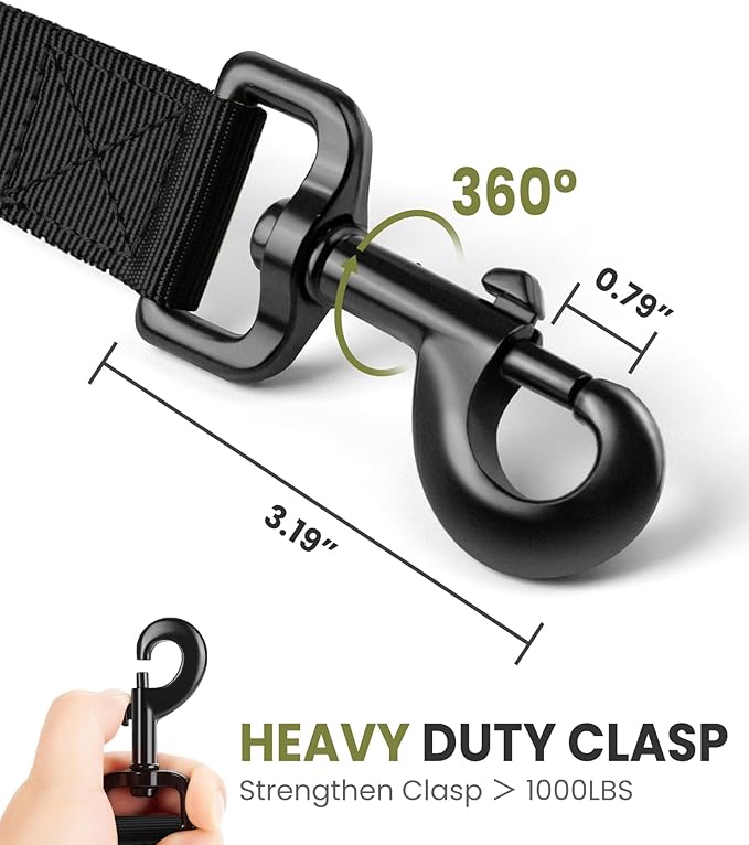 OutdoorMaster Bungee Dog Leash, Heavy Duty Dog Leash with Shock Absorption, 2 Padded Handles Training Leash, Improved Dog Safety and Comfort (Black, 6 FT)