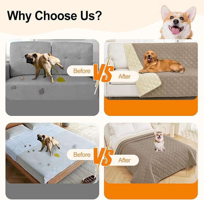 Smiry Waterproof Dog Blanket, 82x102 Inch Soft Pet Bed Cover Reversible, Washable Sofa Couch Furniture Protector for Small Medium Large Dog Puppy Cat, Taupe/Beige