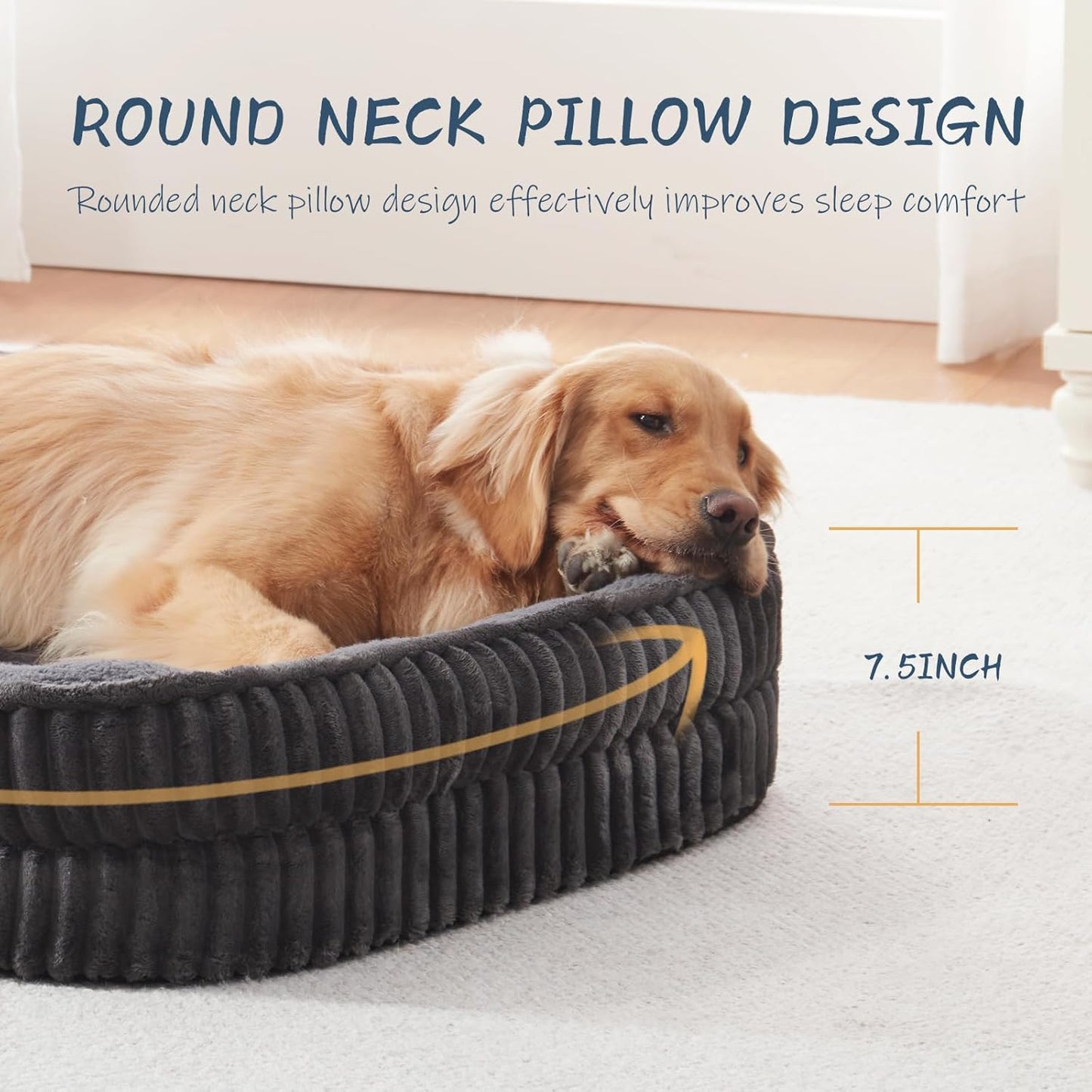 Orthopedic Dog Bed for Large Dogs Breeds, High Density Egg Crate Foam Dog Sofa Beds,Oval Kennel Bed, Pet Couch Bed with Four Sided Bolster, Removable Washable Cover& Non-Slip Bottom