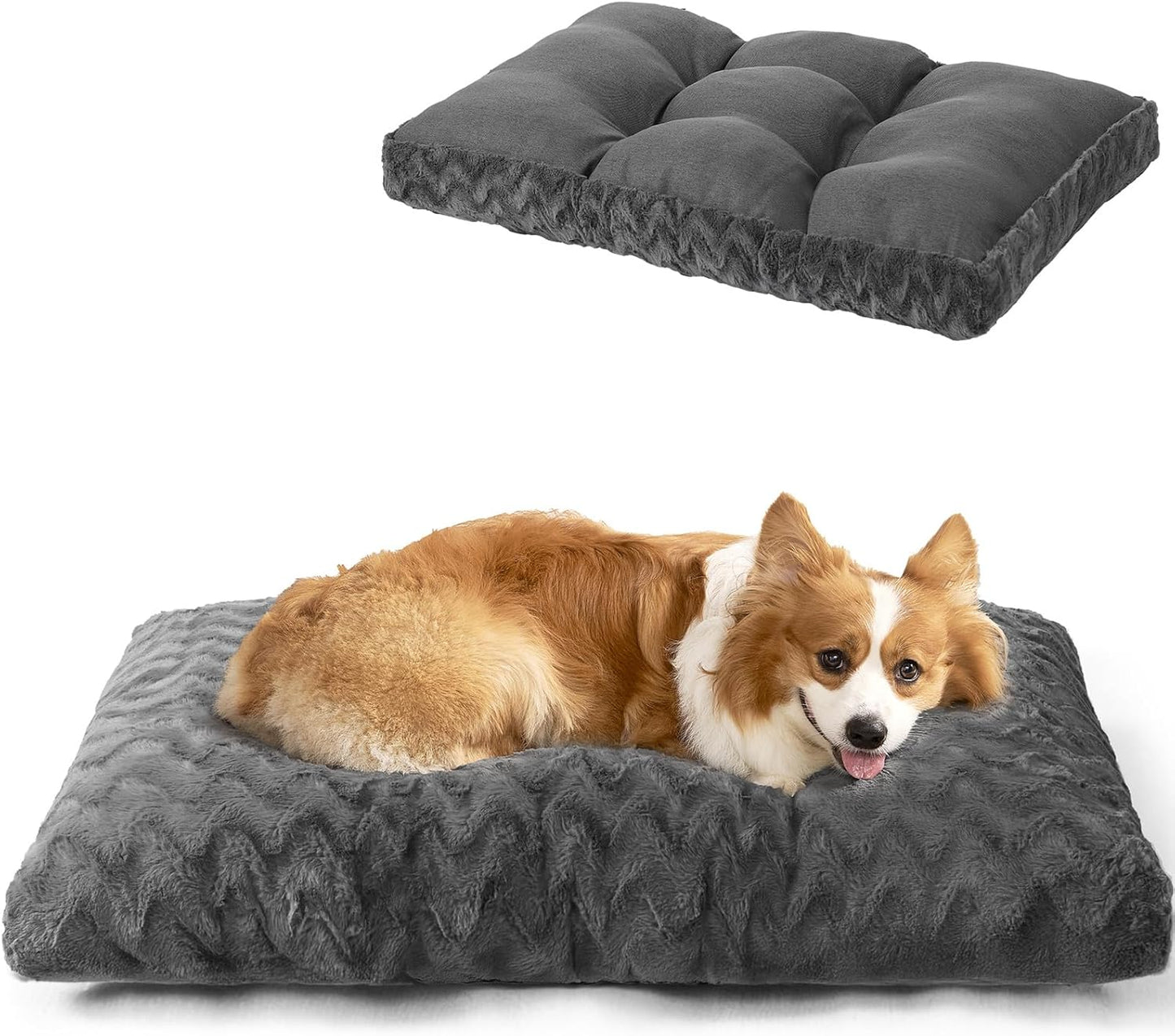 EHEYCIGA Reversible Dog Crate Bed Washable, Comfort Fluffy Plush Dog Kennel Pad for Large Dogs and Cats, Deluxe Machine Washable Pet Sleeping Mats, 35" x 23"x 3.5", Charcoal