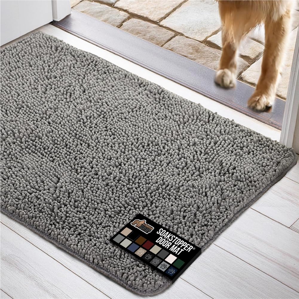 GORILLA GRIP Dog Doormat, Absorbent Doormats for Muddy Dogs Paws, Machine Washable Soakstopper Rugs, Cleaner Floors, US Designed Pet Bed Door Mat, Indoor Entrance Pets Rug, Mats 30x18 Gray