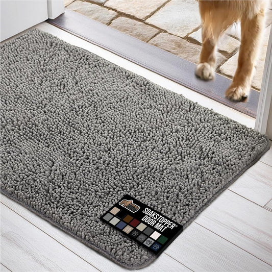 GORILLA GRIP Dog Doormat, Absorbent Doormats for Muddy Dogs Paws, 35x24 Machine Washable Soakstopper Rugs, Cleaner Floors, US Designed Pet Bed Door Mat, Indoor Entrance Pets Rug, Gray