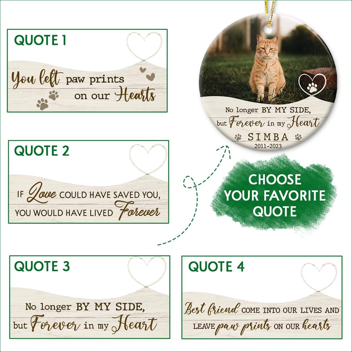 Personalized Cat Memorial Ornament, Cat Memory Gifts for Loss, Remembrance Pet, Pet Memorial Gifts, Dog Sympathy Gift, Ceramic Keepsake to Hang on Christmas Tree