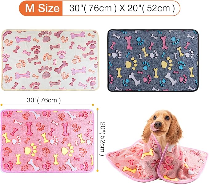Pet Soft 1 Pack 3 Pet Blankets for Dogs - Fluffy Cats Dogs Blanket for Small Medium & Large Dog, Cute Print Pet Throw Puppy Blankets Fleece (Bones, 3M)