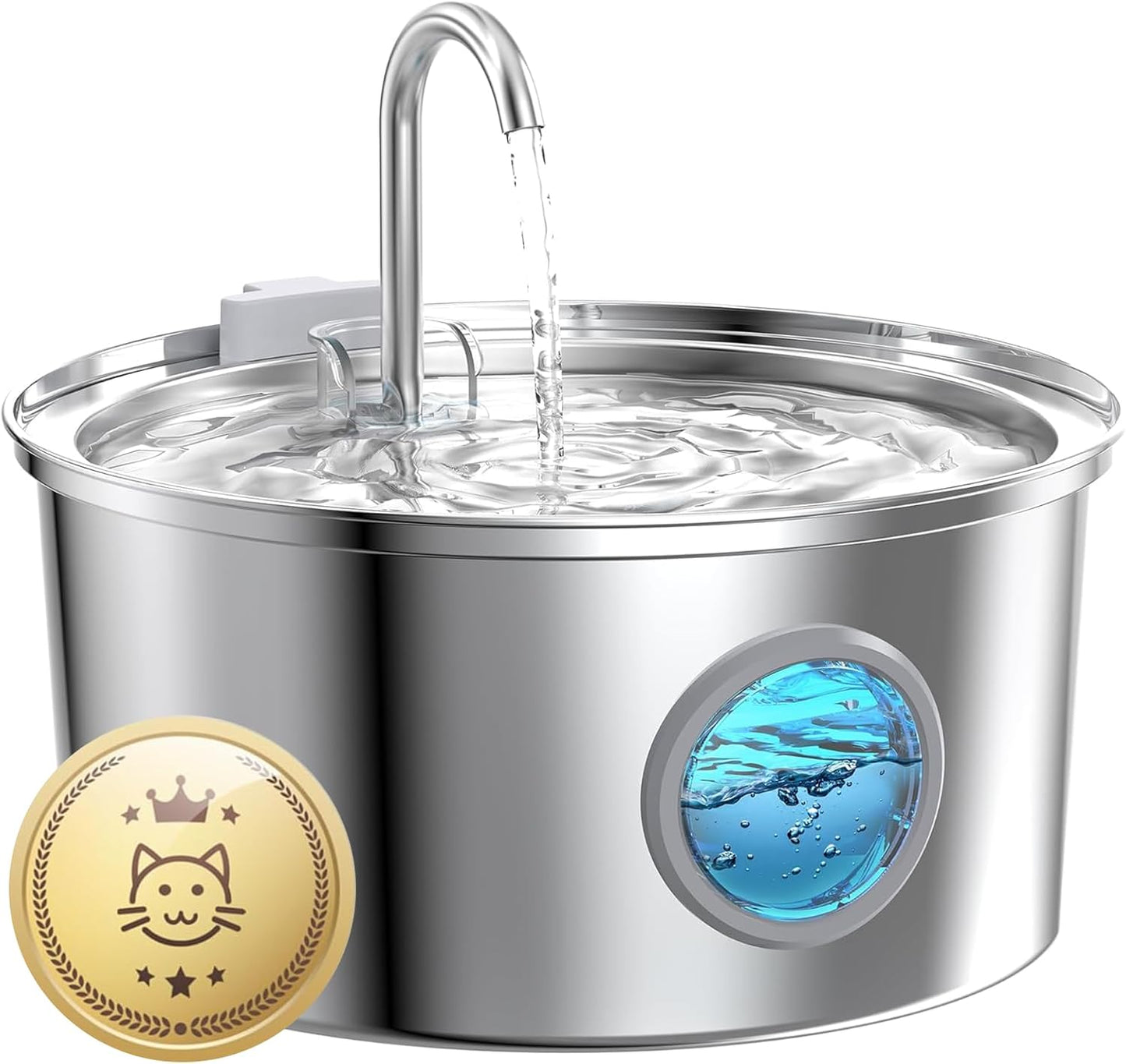 Stainless Steel Pet Water Fountain: 108oz/3.2L Cat Fountains with Led Light - Metal Bowl