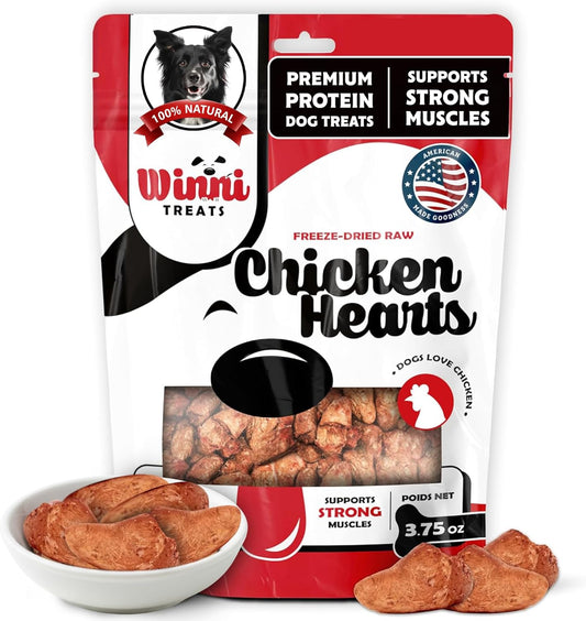 Freeze Dried Chicken Hearts for Dogs – Single Ingredient, High Protein, No Additives, Natural & Grain-Free Raw Dog Treats Natural – Ideal for Treats, Training & Rewarding – 3.75oz Bag