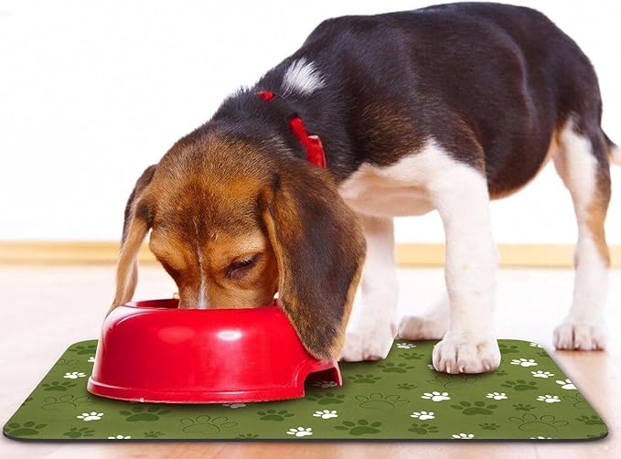 Dog Food Mat, Absorbent Water Bowl Mats Cat Pet Feeding Placemats Dark Green 17 * 30 inch