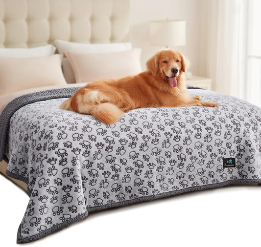 Luciphia Waterproof Pet Blankets for Couch Sofa Bed Cover Liquid Pee Proof Washable Soft Fluffy Large Dog Blanket Reversible Furniture Protection Paw Grey X-Large（85" x 57"）
