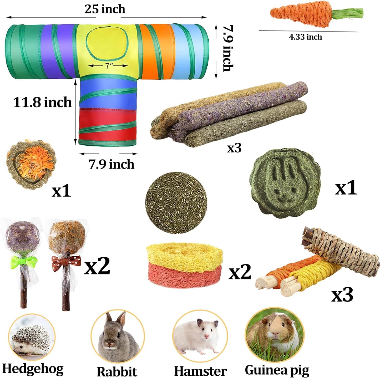 HERCOCCI Bunny Tunnels and Tubes, Collapsible Rabbit Hideout Tunnel Small Animal Activity Toys for Rabbits Bunnies Guinea Pigs Ferrets Kitty Puppy