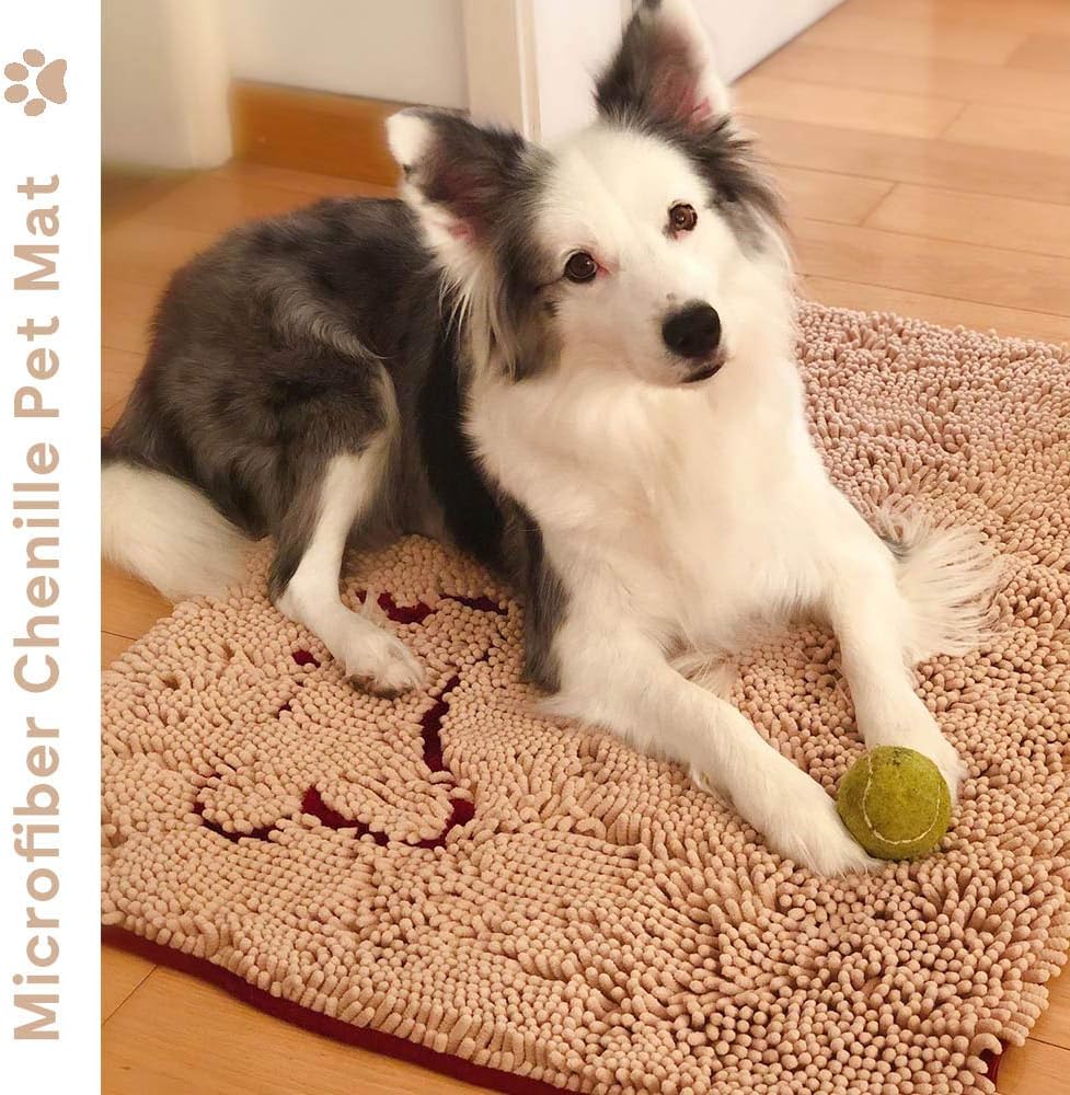 NJSBYL Pet Rugs Mats for Dog Cat Bathroom Door Rugs Shaggy Chenille Pet Area Rugs Petbed Ultra Soft Water Absorbent Machine Washable Dry (20 X 31 Inches, Khaki with Bone Print)