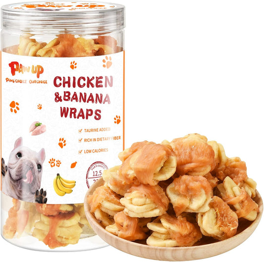 PAWUP Dog Treats Chicken Wrapped Banana Slice, Rawhide and Gluten Free, w/Taurine Low Fat Healthy Chewy Training Treats, for Small Medium Large Dogs, 12.5 oz