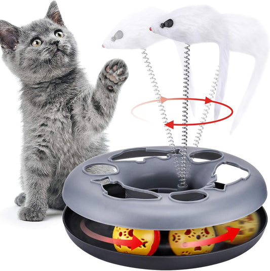 Interactive Kitten Toys Roller Track with Catnip Spring Pet Toy with Exercise Balls Teaser Mouse for Indoor Cats (Soft Grey)
