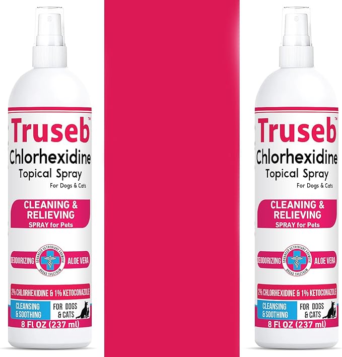 Truseb Topical Ketoconazole and Chlorhexidine Spray for Dogs, Cats, and Horses with Essential Fatty Acids, Aloe and Vitamin E- 16 oz (Ketoconazole & Chlorhexidine Spray, 16 oz)