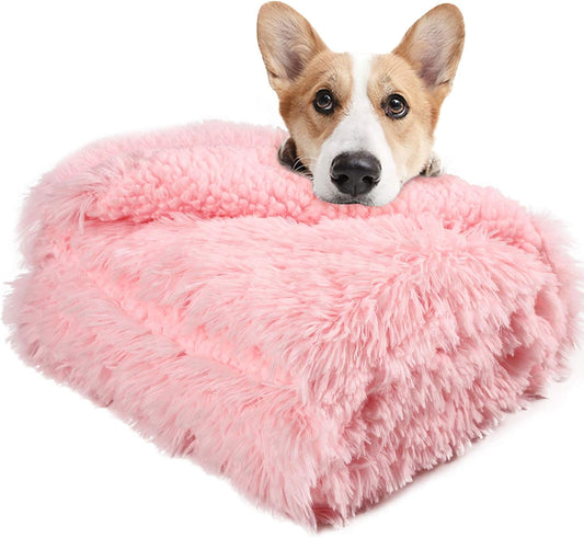 LOCHAS Luxury Fluffy Dog Blanket, Extra Soft and Warm Sherpa Fleece Pet Blankets for Dogs Cats, Plush Furry Faux Fur Puppy Throw Cover, 30''x40'' Pink
