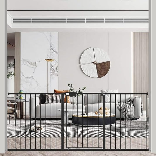 WAOWAO Triple Lock Baby Gate Extra Wide 72.04-76.77" Pressure Mounted Walk Through Swing Auto Close Safety Black Metal Dog Pet Puppy Cat for Stairs,Doorways,Kitchen