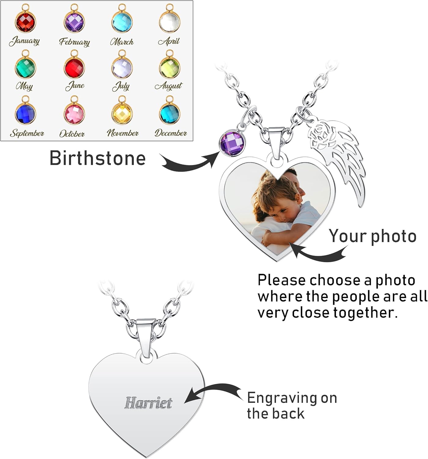 CharmSStory Personalized Photo Necklaces Custom Engraved Name Necklace Memory Keepsake Picture Necklace Pendant Customized Gifts for Women Men