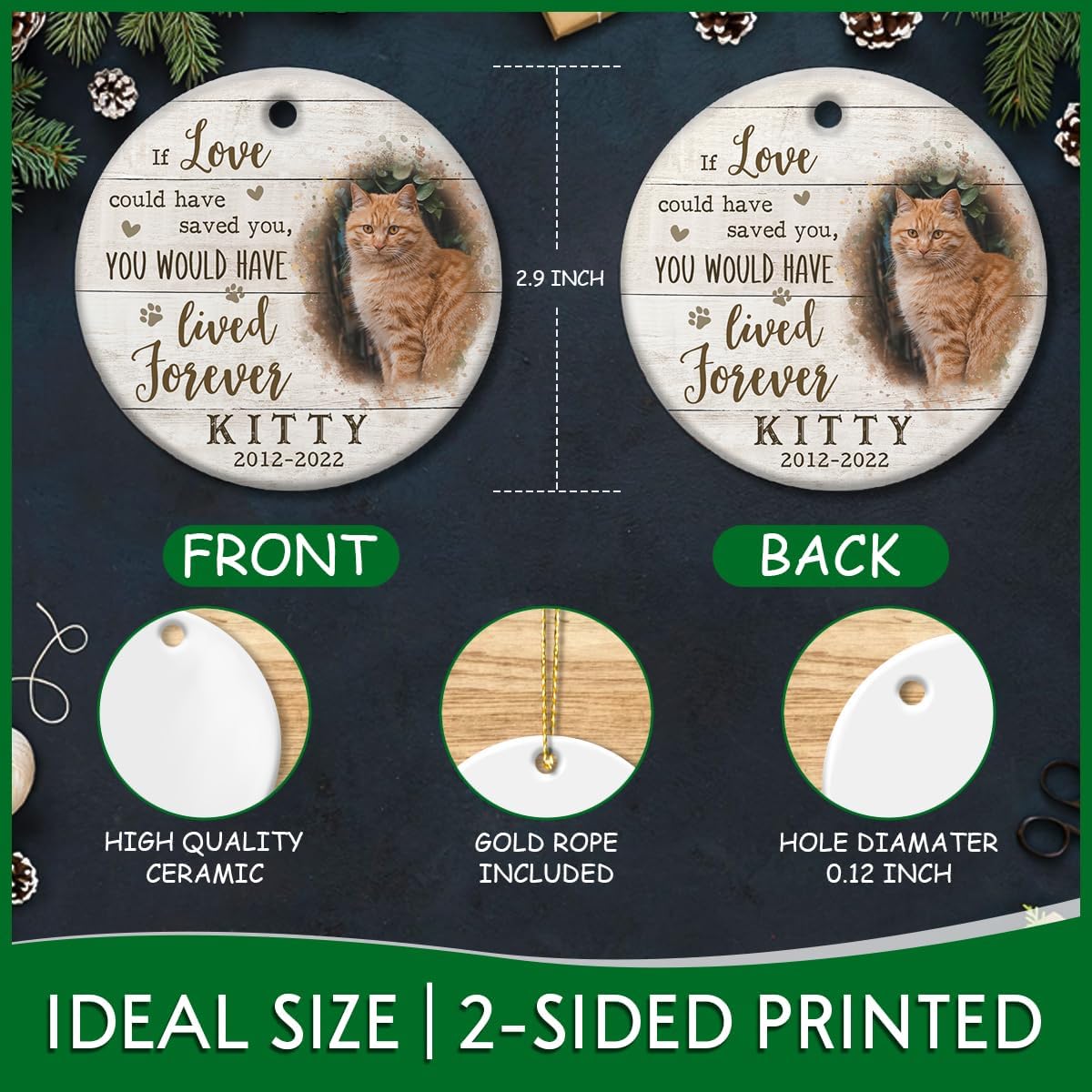 Memorial Ornaments, Memorial Gift for Loss of Cats, Pet Memorial Gifts, Sympathy Gift, Ceramic Keepsake in Loving Memory of Pet, Kitten