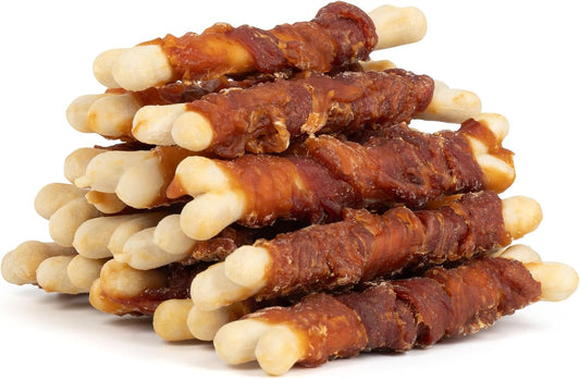 MON2SUN Double Flavor Dog Treats, 4 Inch Chicken and Duck Wrapped Calcium Bones, Rawhide Free Chews for Small Dogs, Teeth Cleaning Bones, 10.58oz (15 Count-Pack of 1)