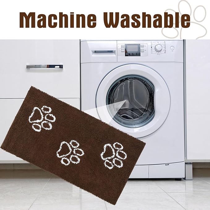 EXPAWLORER Dog Door Mat - Highly Absorbent Microfiber Dog Rug, Soft Chenille Non-Slip Large Pet Paw Cleaning Washable Mud Mat for Bathroom, Brown