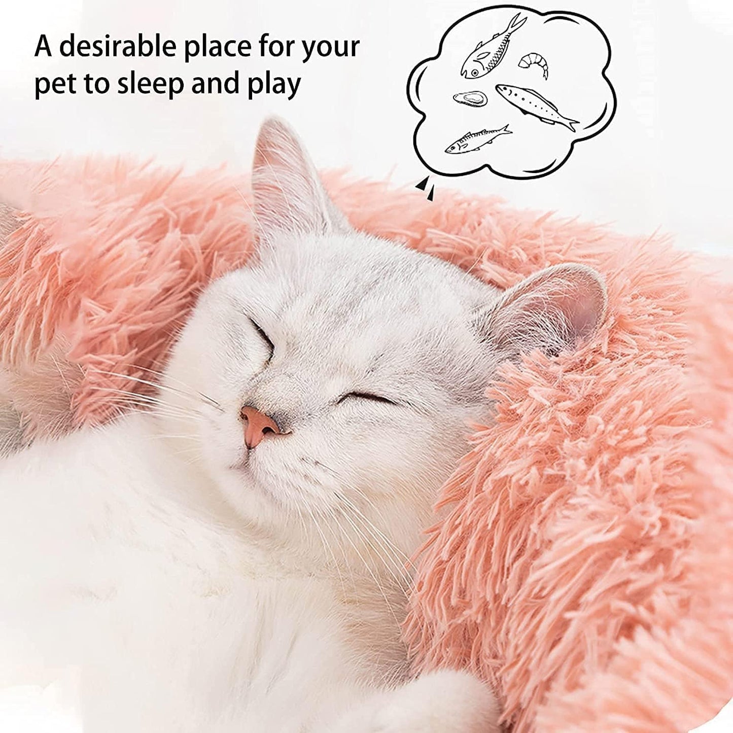 Cat Beds for Indoor Cats - Cat Bed Washable 20/24 inches, Dog Beds for Small Medium Dogs, Anti Anxiety Round Fluffy Plush Faux Fur Pet Bed, Thick Bottom (Pink, Medium)