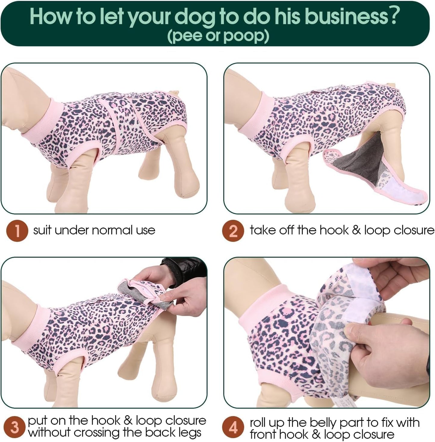 Kuoser Dog Recovery Suit Female, Soft Puppy Surgery Suit, Dog Recovery Suit After Surgery, Post-Op Onesie for Female & Male Dogs, Soft Protective Wear, PinkLeopard S