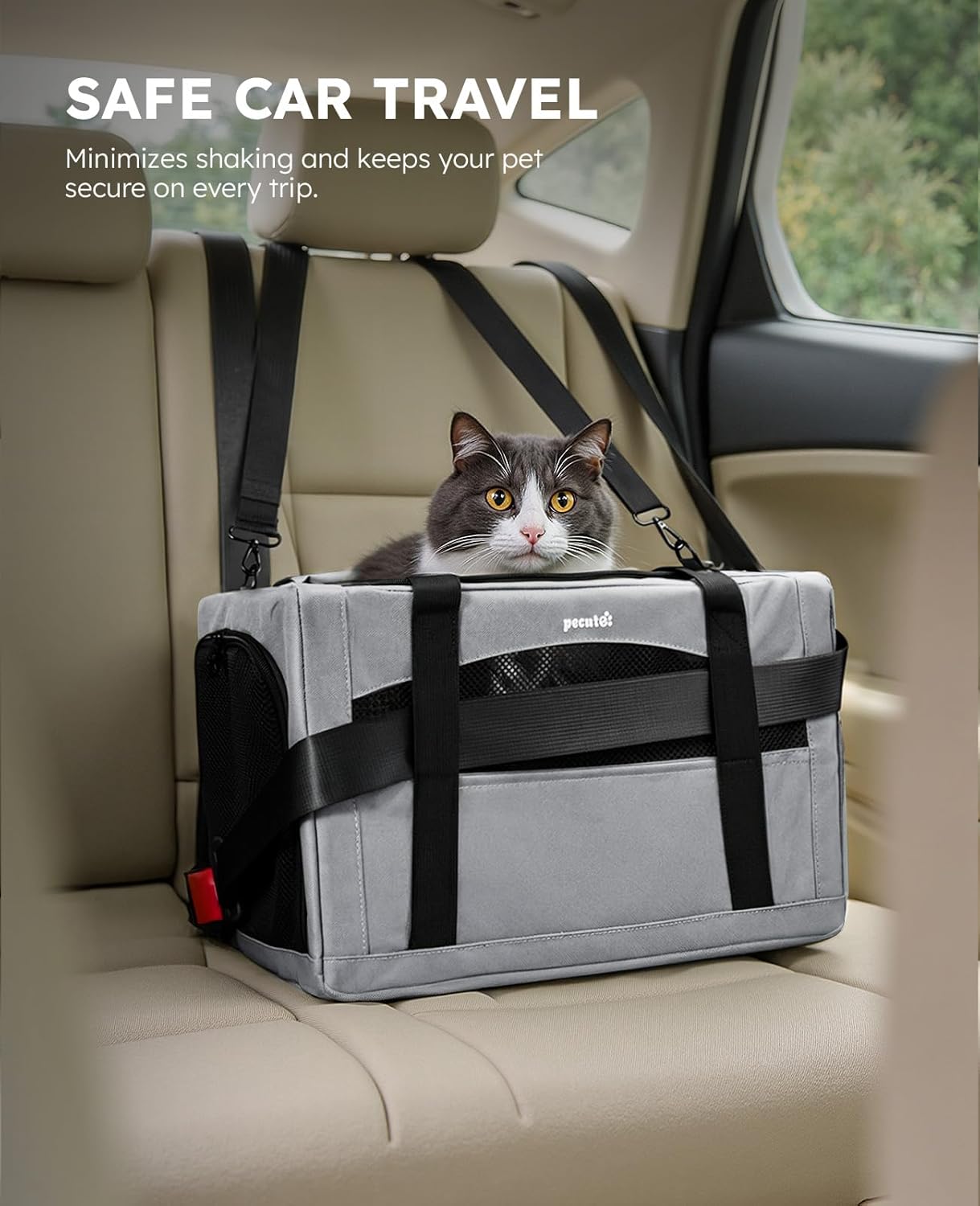 pecute Cat Carrier Stable, Pet Carrier Breathable and Portable, Cat Carriers Bag with Scientific Hidden Partition, Carriers for Cat Under 5kg, Dog Carrier Suitable for Travel and Outing, Gray