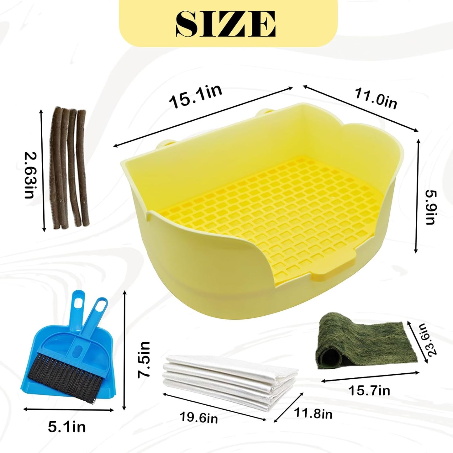 15.1"X11.0" Large Rabbit Litter Box,Plastic Square Rabbits Potty Trainer with Bigger Pan Bunny Corner Toilet Box with Small Animal Disposable Liner for Guinea Pigs Hamster Chinchilla(Yellow)