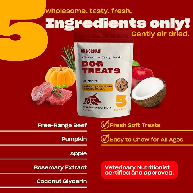 OH NORMAN! Soft Beef Jerky Dog Treats by Kaley Cuoco, Healthy Dog Treats, All Life Stages and Breeds, Air Dried, Ethically Sourced Free Range Beef,6 Oz