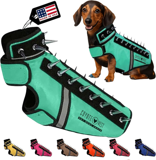 CoyoteVest SpikeVest Dog Harness Vest for Small Dogs, Reflective Dog Vest with Spikes to Shield Your pet from Coyotes, Raptor and Animal Attacks, Anti Hawk Vest, Made in USA (XS-Turquoise)