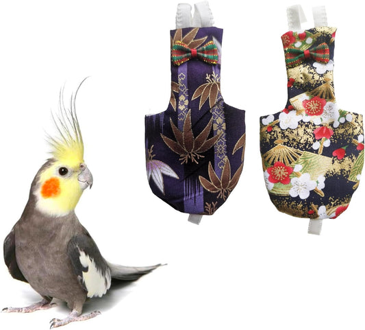 UKJENT Bird Diaper Protective Parrot Nappy - 2 Pack, Reusable Flight Suit with Waterproof Inner Layer, Washable Cute Urine Wet Suit for Parakeet Cockatiel Mini Macaw Budgie Canary(M)