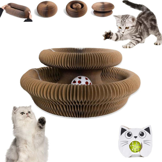 Kitty Curls Cat Toy Kurlz, Interactive Scratch Pad, Foldable Accordion,Cat Recyclable Scratcher with Ball (Black)