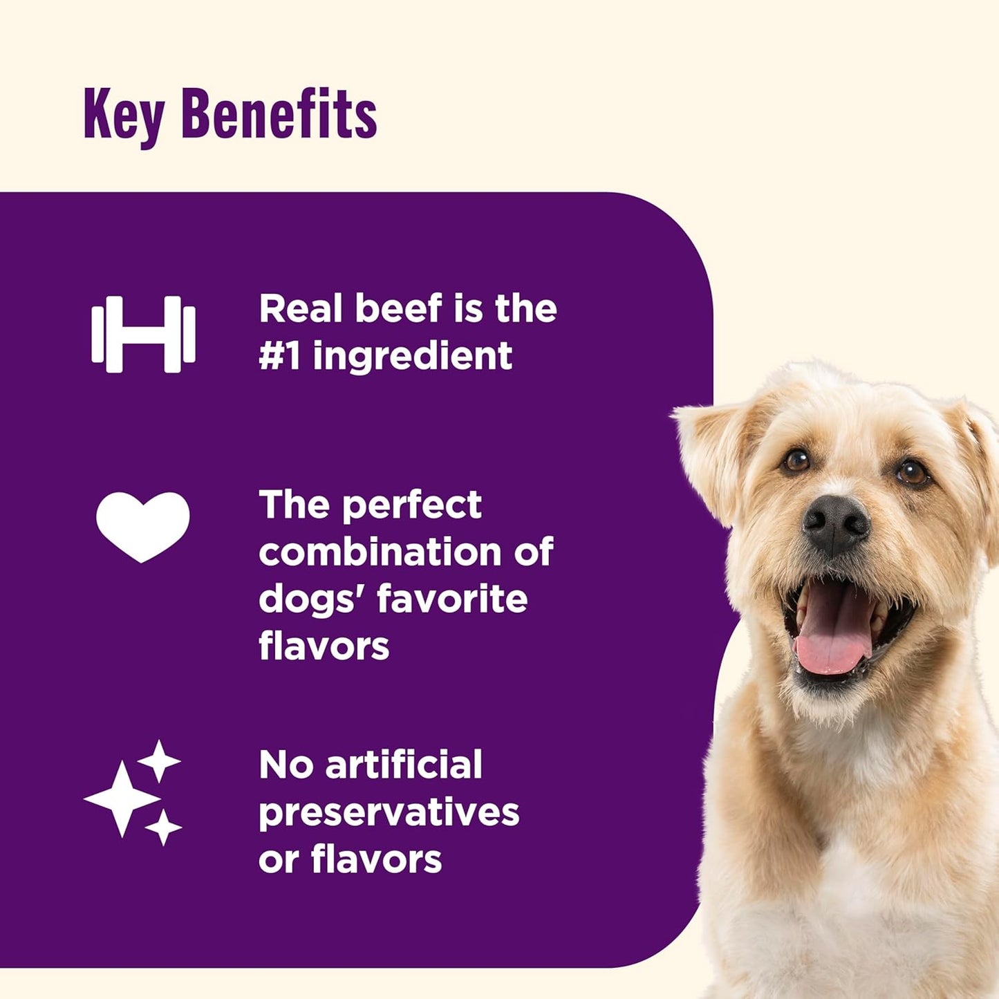 Nutrish Triple Delights Premium Dog Treats with Real Beef, Bacon, and Peanut Butter, 11 oz. Pouch, Pack of 4