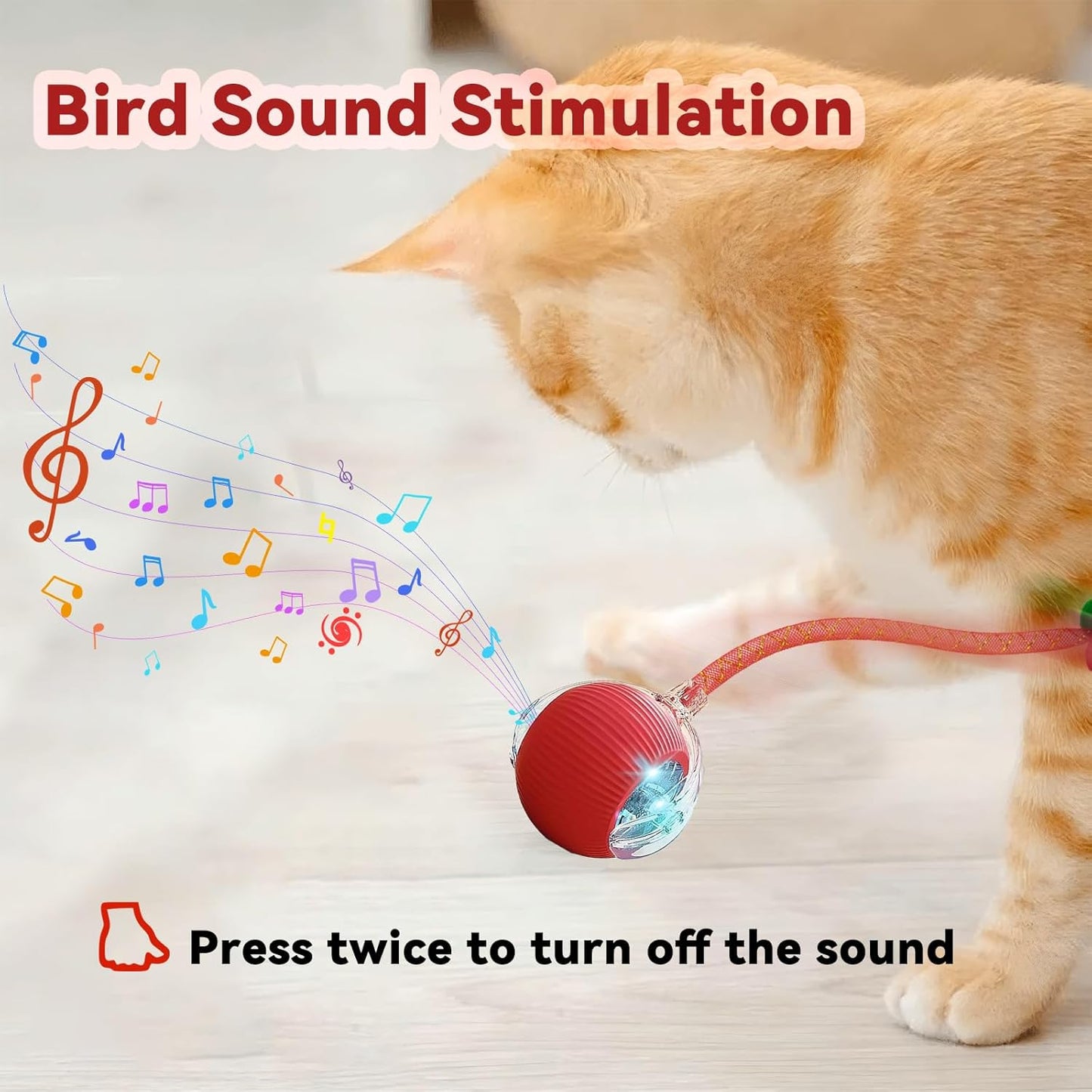 Interactive Cat Toys for Indoor Cats, Automatic Cat Toy with Elastic Mesh Tail, Electric Rolling Ball on Carpet, Chirping and Motion Activate Cat (Gray)